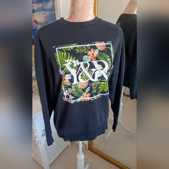 Young & Reckless ~ Tropical Floral Graphic Black Crewneck Sweatshirt Unisex M - Picture 10 of 10